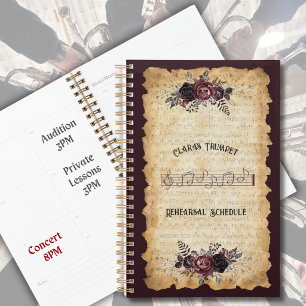 Trendy Floral Trumpet Rehearsal Schedule Notebook Planner