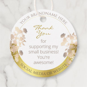 Trendy Floral White and Gold Coloured Thank You Favour Tags