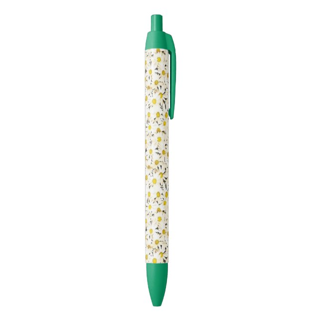 Trendy Floral White Daisies Green Design Template Blue Ink Pen (Bottom (Vertical))
