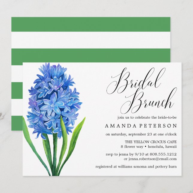 Trendy Flower Blue Hydrangea wedding Bridal Brunch Invitation (Front/Back)