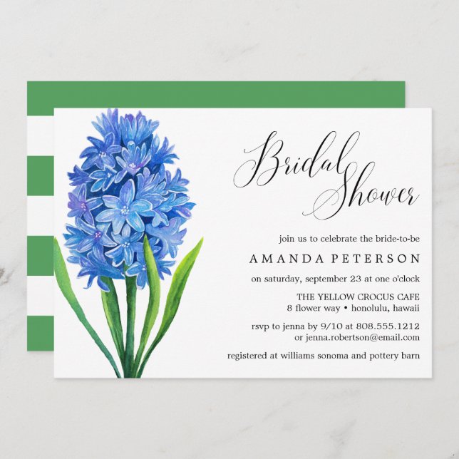 Trendy Flower Blue Hydrangea wedding Bridal Shower Invitation (Front/Back)