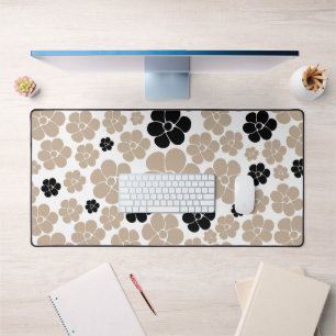 Trendy Flower Pattern in Taupe, Black, and White  Desk Mat