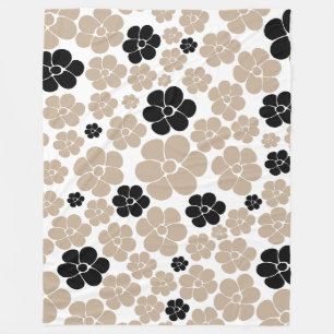 Trendy Flower Pattern in Taupe, Black, and White Fleece Blanket