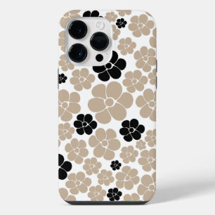 Trendy Flower Pattern in Taupe, Black, and White iPhone 14 Pro Max Case