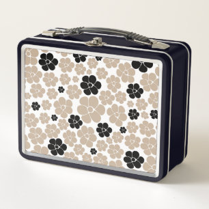 Trendy Flower Pattern in Taupe, Black, and White Metal Lunch Box