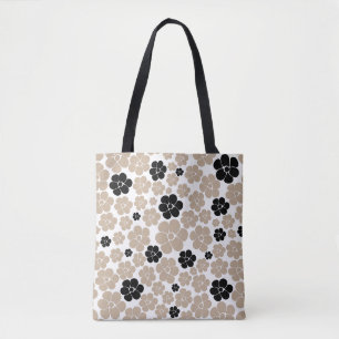 Trendy Flower Pattern in Taupe, Black, and White Tote Bag