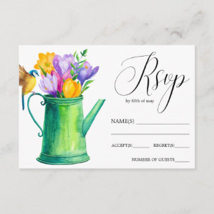 Trendy Flower watering can  tulips  wedding RSVP Card