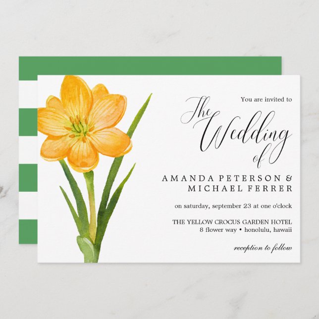 Trendy Flower Yellow Crocus rustic wedding Invitation (Front/Back)