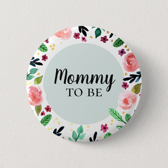 Trendy Flowers Floral Mummy To Be Baby Shower 6 Cm Round Badge (Front)