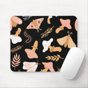 Trendy Flowers, Mushrooms and Butterflies Mouse Pad