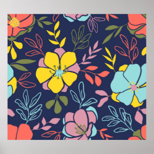 Trendy flowers seamless pattern. Small vintage flo Poster