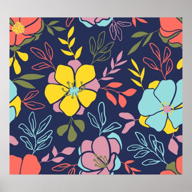 Trendy flowers seamless pattern. Small vintage flo Poster (Front)