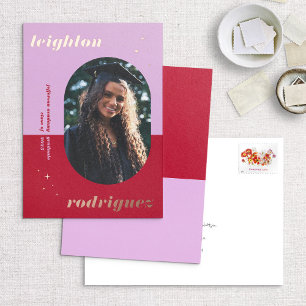 Trendy Foil Purple & Red Photo Grad Announcement