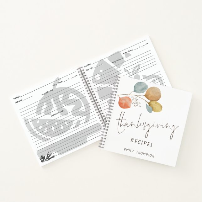 Trendy Foliage Name Thanksgiving Recipes Notebook (Inside)
