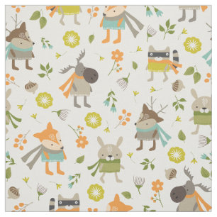 Trendy Folksy Woodland Animals Fabric