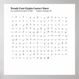 Trendy Font Glyphs Contact Sheet Poster
