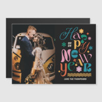 Trendy Font Mix New Year's Photo Magnetic Card
