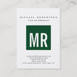 Trendy Forest Green Monogram White Business Card