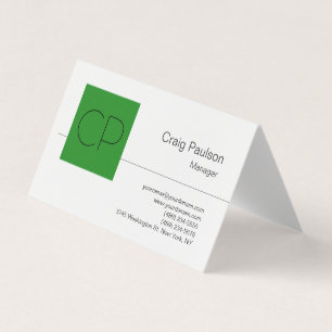 Trendy Forest Green White Monogram Business Card