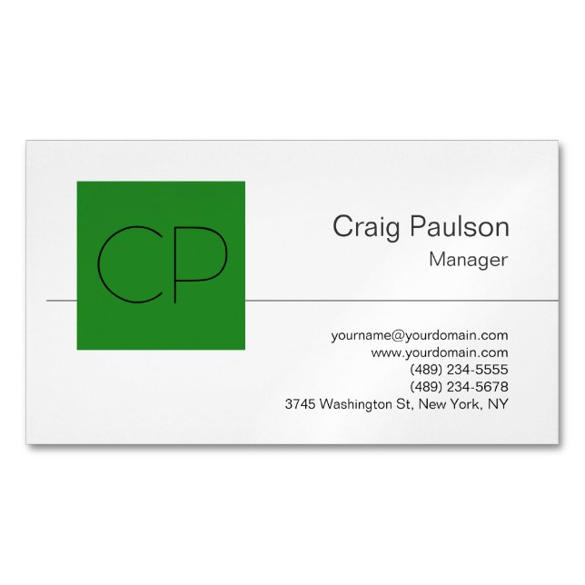 Trendy Forest Green White Monogram Business Card (Front)