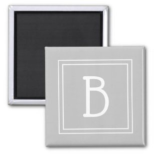 Trendy Framed Monogram Light Grey & White Initial Magnet