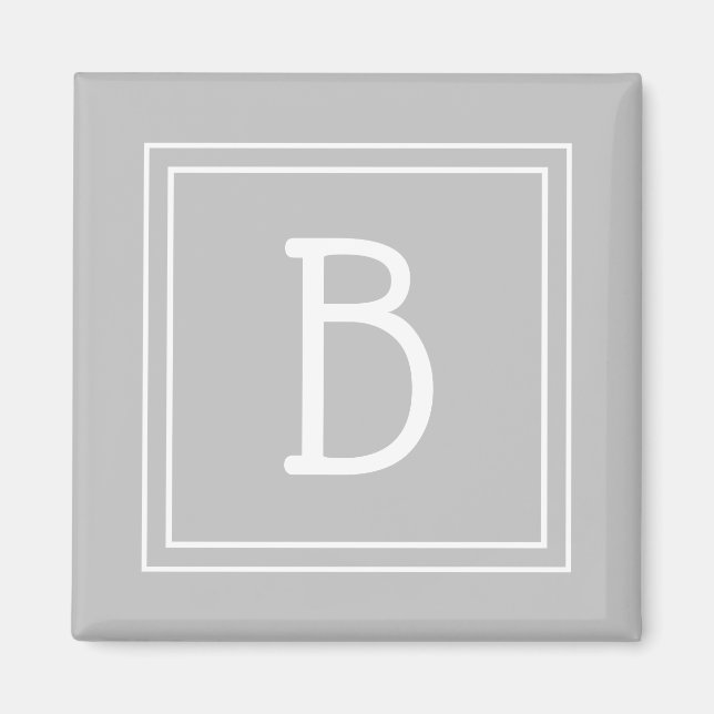 Trendy Framed Monogram Light Grey & White Initial Magnet (Front)