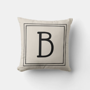 Trendy Framed Monogram Light Tan & Black Initial Cushion