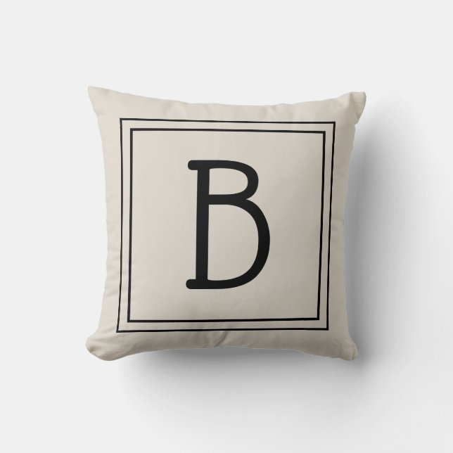 Trendy Framed Monogram Light Tan & Black Initial Cushion (Front)