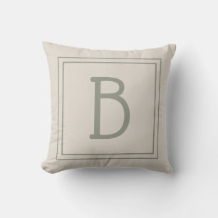 Trendy Framed Monogram Light Tan & Evergreen Cushion