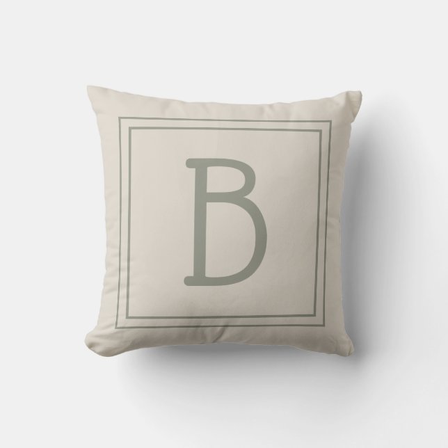 Trendy Framed Monogram Light Tan & Evergreen Cushion (Front)