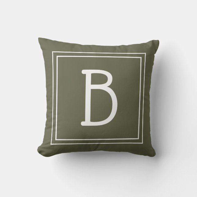 Trendy Framed Monogram Moss Green & White Initial Cushion (Front)