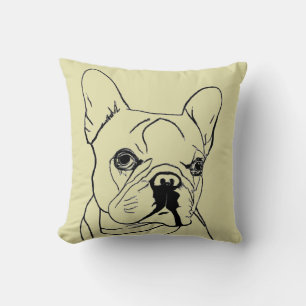 Trendy French Bulldog Khaki Line Drawing Cushion