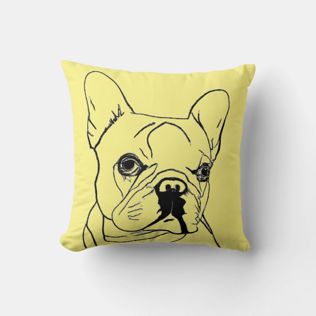 Trendy French Bulldog Yellow Line Drawing Cushion (Front)