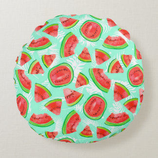 Trendy fruit pattern. Artistic Watermelon backgrou Round Cushion