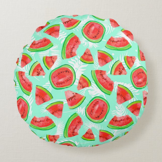 Trendy fruit pattern. Artistic Watermelon backgrou Round Cushion (Front)