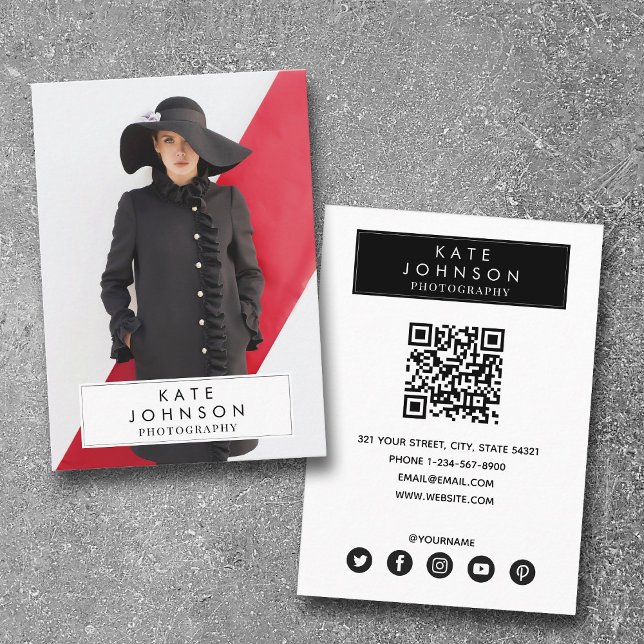  Trendy Full Photo Fashion Photographer QR Code  Business Card (Creator Uploaded)