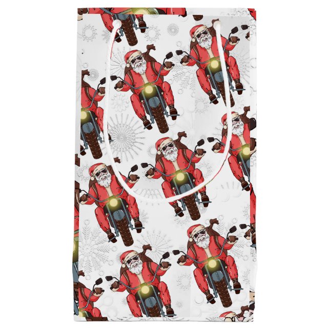 Trendy Fun Biker Santa Christmas Holiday Gift Bag (Front)
