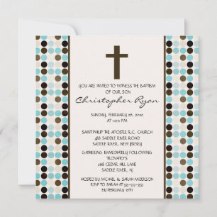 Trendy Fun DOTS Baby Boy Baptism Inviation Invitation