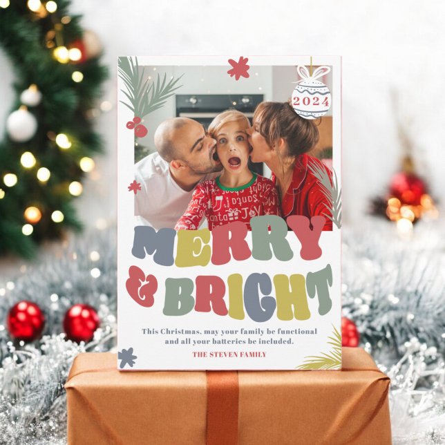 Trendy Fun Merry & Bright  boho Christmas photo Holiday Card (Trendy Fun Merry & Bright boho Christmas photo Holiday Card)