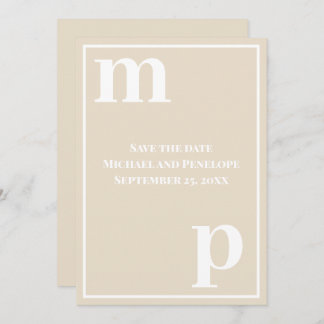 Trendy Fun Monogram Champagne Beige Save the Date Invitation