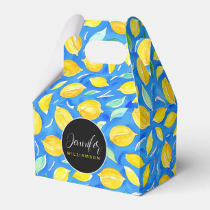 Trendy Fun Rustic Watercolor Citrus Lemon Pattern Favour Box