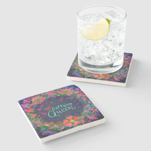 Trendy Fun Unique Caffeine Queen Floral Stone Coaster