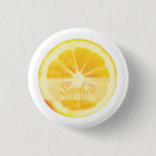 TRENDY FUN YELLOW FRESH CUT LEMON CITRUS FRUIT  3 CM ROUND BADGE