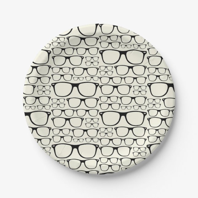 Trendy Funky Nerd Nerdy Geek Retro Glasses Paper Plate (Front)