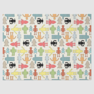 Trendy Funky Nerd Nerdy Geek Retro Robots Tissue Paper