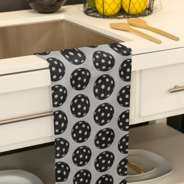 Trendy Funny Pickleball Black and Grey Tea Towel (Grey and black pickleball towel, for the court or for the kitchen!)