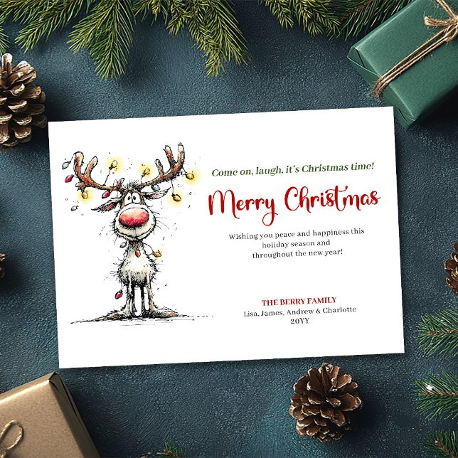 Trendy Funny Reindeer Holiday Greeting Design (Trendy Funny Reindeer Holiday Greeting Design)