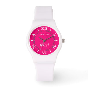 Trendy Fushia Hot Pink Custom Friendly Monogram Watch