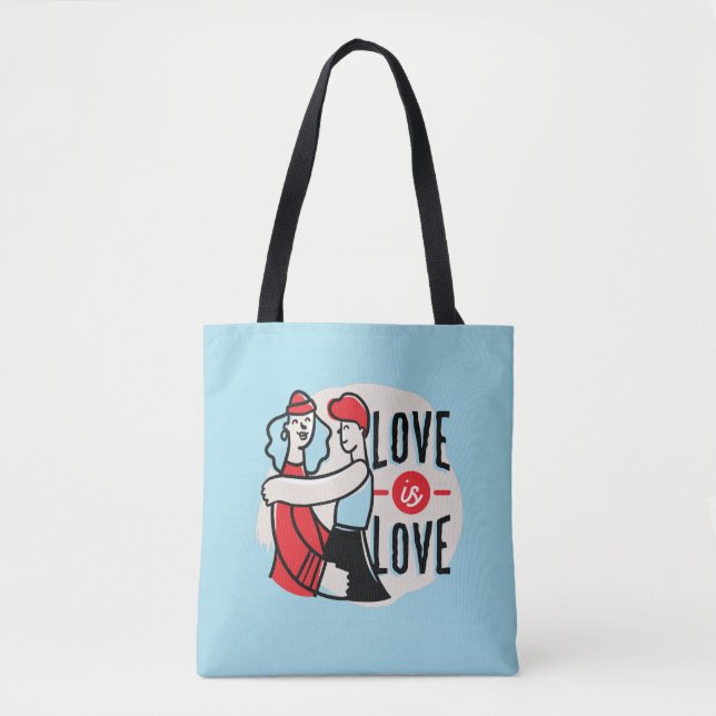 Trendy Gay Pride Love is Love Lesbian Couple Tote Bag (Front)