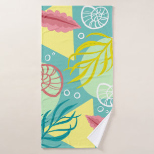 Trendy Geo Nautical Seashells Seaweed    Monogram Bath Towel Set